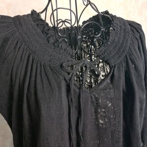 CAROLE LITTLE Grey Gray Semi Sheer Tie Front Lightweight Top M